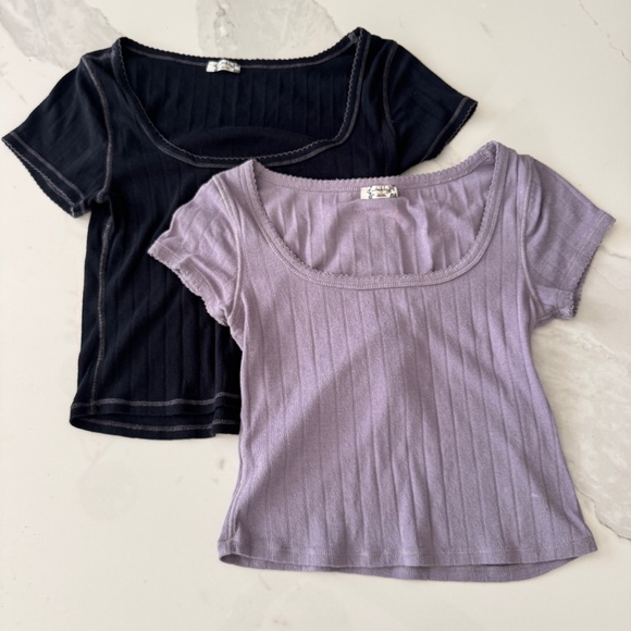 Free People End Game Pointelle Tops Set of Two Black and Purple - Picture 1 of 9